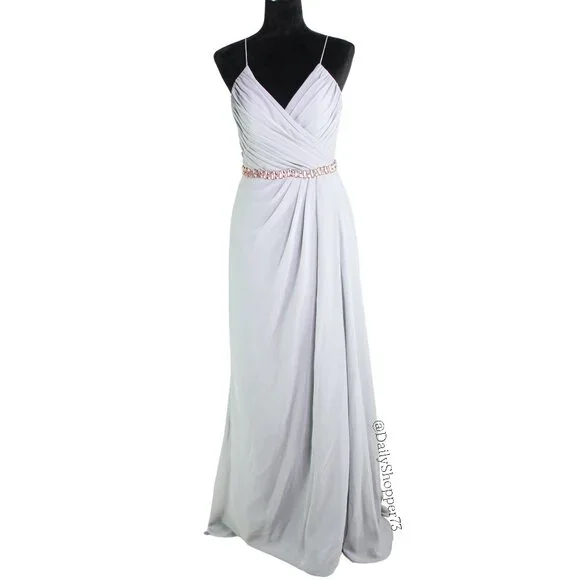 Christina Wu Dresses | Christina Wu Celebration Women's Platinum Gray Pleated Faux Wrap Chiffon Gown | Color: Gray/Pink | Size: 4 | Pm-94898459'S Christina Wu Dresses | Christina Wu Celebration Women's Platinum Gray Pleated Faux Wrap Chiffon Gown | Color: Gray/Pink | Size: 4 | Pm-94898459'S